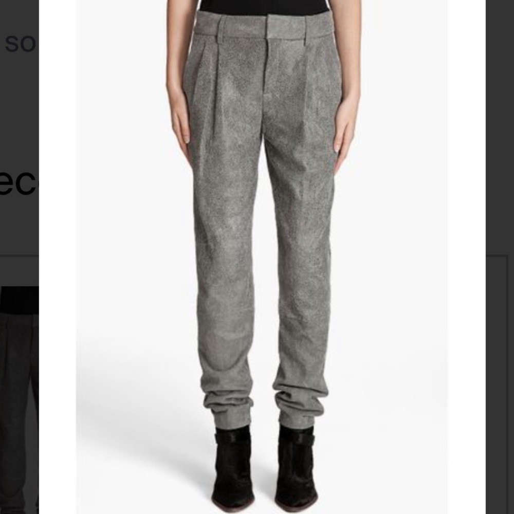 Helmut Lang Gray Cracked Leather Pleated Pants